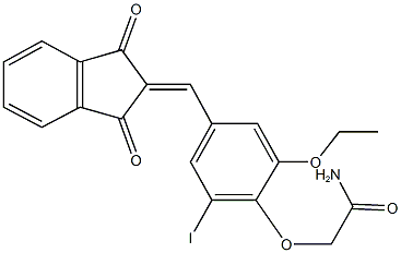 2-{4-[(1,3-dioxo-1,3-dihydro-2H-inden-2-ylidene)methyl]-2-ethoxy-6-iodophenoxy}acetamide Struktur