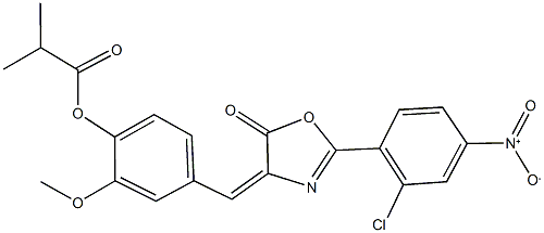 4-[(2-{2-chloro-4-nitrophenyl}-5-oxo-1,3-oxazol-4(5H)-ylidene)methyl]-2-methoxyphenyl 2-methylpropanoate Struktur