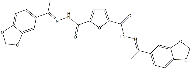 N'~2~,N'~5~-bis[1-(1,3-benzodioxol-5-yl)ethylidene]-2,5-furandicarbohydrazide Struktur