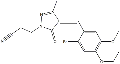 3-[4-(2-bromo-4-ethoxy-5-methoxybenzylidene)-3-methyl-5-oxo-4,5-dihydro-1H-pyrazol-1-yl]propanenitrile Struktur