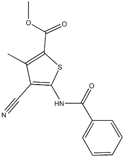 methyl 5-(benzoylamino)-4-cyano-3-methyl-2-thiophenecarboxylate Struktur