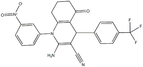 2-amino-1-{3-nitrophenyl}-5-oxo-4-[4-(trifluoromethyl)phenyl]-1,4,5,6,7,8-hexahydro-3-quinolinecarbonitrile Struktur