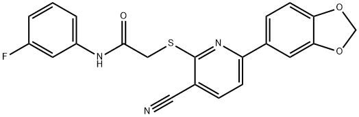 2-{[6-(1,3-benzodioxol-5-yl)-3-cyano-2-pyridinyl]sulfanyl}-N-(3-fluorophenyl)acetamide Struktur