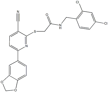 2-{[6-(1,3-benzodioxol-5-yl)-3-cyano-2-pyridinyl]sulfanyl}-N-(2,4-dichlorobenzyl)acetamide Struktur