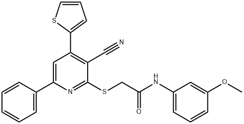 2-{[3-cyano-6-phenyl-4-(2-thienyl)-2-pyridinyl]sulfanyl}-N-(3-methoxyphenyl)acetamide Struktur