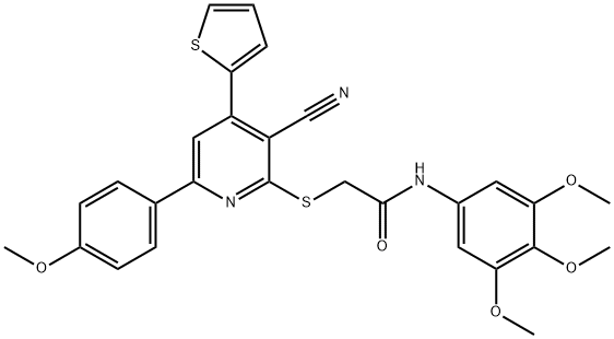 2-{[3-cyano-6-(4-methoxyphenyl)-4-(2-thienyl)-2-pyridinyl]sulfanyl}-N-(3,4,5-trimethoxyphenyl)acetamide Struktur