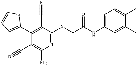 2-{[6-amino-3,5-dicyano-4-(2-thienyl)-2-pyridinyl]sulfanyl}-N-(3,4-dimethylphenyl)acetamide Struktur