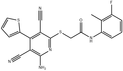 2-{[6-amino-3,5-dicyano-4-(2-thienyl)-2-pyridinyl]sulfanyl}-N-(3-fluoro-2-methylphenyl)acetamide Struktur