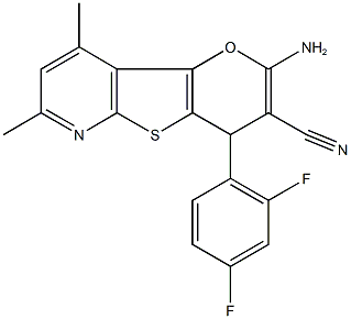 2-amino-4-(2,4-difluorophenyl)-7,9-dimethyl-4H-pyrano[2',3':4,5]thieno[2,3-b]pyridine-3-carbonitrile Struktur