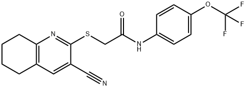 2-[(3-cyano-5,6,7,8-tetrahydro-2-quinolinyl)sulfanyl]-N-[4-(trifluoromethoxy)phenyl]acetamide Struktur