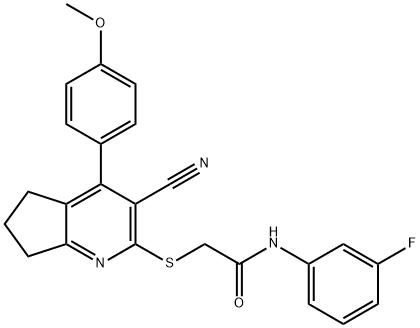 2-{[3-cyano-4-(4-methoxyphenyl)-6,7-dihydro-5H-cyclopenta[b]pyridin-2-yl]sulfanyl}-N-(3-fluorophenyl)acetamide Struktur