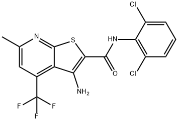 3-amino-N-(2,6-dichlorophenyl)-6-methyl-4-(trifluoromethyl)thieno[2,3-b]pyridine-2-carboxamide Struktur