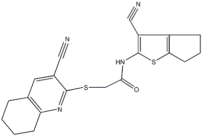 N-(3-cyano-5,6-dihydro-4H-cyclopenta[b]thien-2-yl)-2-[(3-cyano-5,6,7,8-tetrahydro-2-quinolinyl)sulfanyl]acetamide Struktur