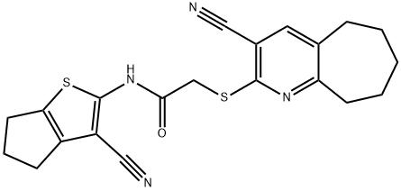 N-(3-cyano-5,6-dihydro-4H-cyclopenta[b]thien-2-yl)-2-[(3-cyano-6,7,8,9-tetrahydro-5H-cyclohepta[b]pyridin-2-yl)sulfanyl]acetamide Struktur