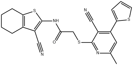 2-{[3-cyano-6-methyl-4-(2-thienyl)-2-pyridinyl]sulfanyl}-N-(3-cyano-4,5,6,7-tetrahydro-1-benzothien-2-yl)acetamide Struktur