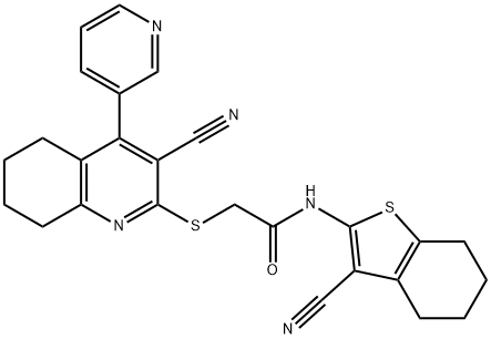 2-{[3-cyano-4-(3-pyridinyl)-5,6,7,8-tetrahydro-2-quinolinyl]sulfanyl}-N-(3-cyano-4,5,6,7-tetrahydro-1-benzothien-2-yl)acetamide Struktur