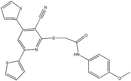 2-{[3-cyano-4,6-di(2-thienyl)-2-pyridinyl]sulfanyl}-N-(4-methoxyphenyl)acetamide Struktur