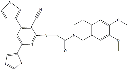 2-{[2-(6,7-dimethoxy-3,4-dihydro-2(1H)-isoquinolinyl)-2-oxoethyl]sulfanyl}-6-(2-thienyl)-4-(3-thienyl)nicotinonitrile Struktur