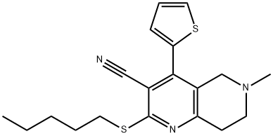 6-methyl-2-(pentylsulfanyl)-4-(2-thienyl)-5,6,7,8-tetrahydro[1,6]naphthyridine-3-carbonitrile Struktur