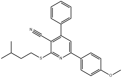 2-(isopentylsulfanyl)-6-(4-methoxyphenyl)-4-phenylnicotinonitrile Struktur