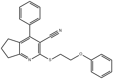 2-[(2-phenoxyethyl)sulfanyl]-4-phenyl-6,7-dihydro-5H-cyclopenta[b]pyridine-3-carbonitrile Struktur