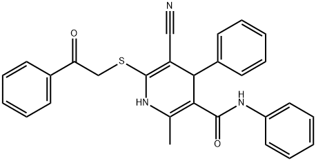 5-cyano-2-methyl-6-[(2-oxo-2-phenylethyl)sulfanyl]-N,4-diphenyl-1,4-dihydro-3-pyridinecarboxamide Struktur