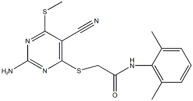 2-{[2-amino-5-cyano-6-(methylsulfanyl)-4-pyrimidinyl]sulfanyl}-N-(2,6-dimethylphenyl)acetamide Struktur