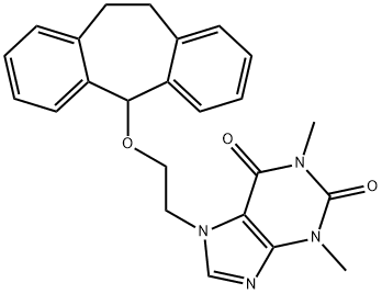 7-[2-(10,11-dihydro-5H-dibenzo[a,d]cyclohepten-5-yloxy)ethyl]-1,3-dimethyl-3,7-dihydro-1H-purine-2,6-dione Struktur