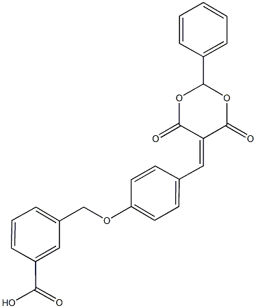 3-({4-[(4,6-dioxo-2-phenyl-1,3-dioxan-5-ylidene)methyl]phenoxy}methyl)benzoic acid Struktur