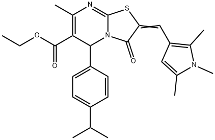 ethyl 5-(4-isopropylphenyl)-7-methyl-3-oxo-2-[(1,2,5-trimethyl-1H-pyrrol-3-yl)methylene]-2,3-dihydro-5H-[1,3]thiazolo[3,2-a]pyrimidine-6-carboxylate Struktur