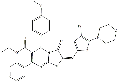 ethyl 2-{[4-bromo-5-(4-morpholinyl)-2-furyl]methylene}-5-[4-(methylsulfanyl)phenyl]-3-oxo-7-phenyl-2,3-dihydro-5H-[1,3]thiazolo[3,2-a]pyrimidine-6-carboxylate Struktur