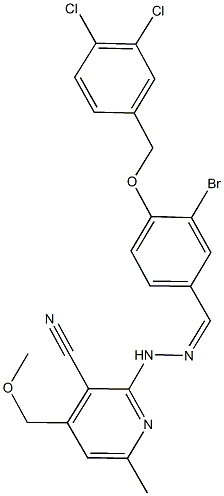 2-(2-{3-bromo-4-[(3,4-dichlorobenzyl)oxy]benzylidene}hydrazino)-4-(methoxymethyl)-6-methylnicotinonitrile Struktur