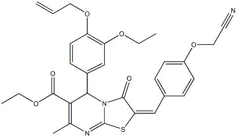 ethyl 5-[4-(allyloxy)-3-ethoxyphenyl]-2-[4-(cyanomethoxy)benzylidene]-7-methyl-3-oxo-2,3-dihydro-5H-[1,3]thiazolo[3,2-a]pyrimidine-6-carboxylate Struktur