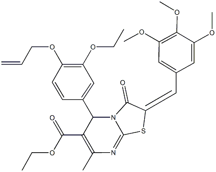 ethyl 5-[4-(allyloxy)-3-ethoxyphenyl]-7-methyl-3-oxo-2-(3,4,5-trimethoxybenzylidene)-2,3-dihydro-5H-[1,3]thiazolo[3,2-a]pyrimidine-6-carboxylate Struktur