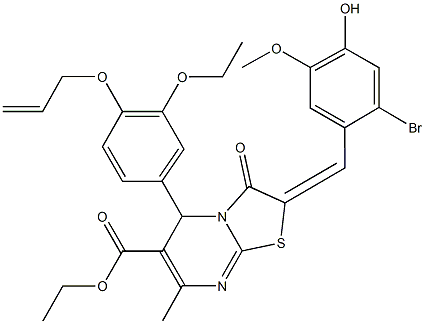 ethyl 5-[4-(allyloxy)-3-ethoxyphenyl]-2-(2-bromo-4-hydroxy-5-methoxybenzylidene)-7-methyl-3-oxo-2,3-dihydro-5H-[1,3]thiazolo[3,2-a]pyrimidine-6-carboxylate Struktur