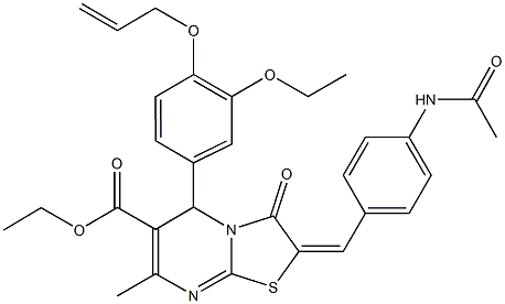 ethyl 2-[4-(acetylamino)benzylidene]-5-[4-(allyloxy)-3-ethoxyphenyl]-7-methyl-3-oxo-2,3-dihydro-5H-[1,3]thiazolo[3,2-a]pyrimidine-6-carboxylate Struktur