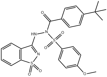 N-(4-tert-butylbenzoyl)-N'-(1,1-dioxido-1,2-benzisothiazol-3-yl)-4-methoxybenzenesulfonohydrazide Struktur