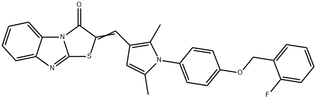 2-[(1-{4-[(2-fluorobenzyl)oxy]phenyl}-2,5-dimethyl-1H-pyrrol-3-yl)methylene][1,3]thiazolo[3,2-a]benzimidazol-3(2H)-one Struktur