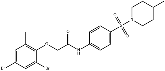 2-(2,4-dibromo-6-methylphenoxy)-N-{4-[(4-methyl-1-piperidinyl)sulfonyl]phenyl}acetamide Struktur