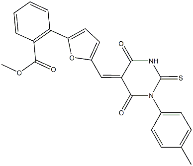 methyl 2-{5-[(1-(4-methylphenyl)-4,6-dioxo-2-thioxotetrahydro-5(2H)-pyrimidinylidene)methyl]-2-furyl}benzoate Struktur