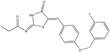 N-(5-{4-[(3-iodobenzyl)oxy]benzylidene}-4-oxo-1,3-thiazolidin-2-ylidene)propanamide Struktur