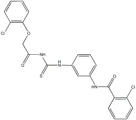 2-chloro-N-{3-[({[(2-chlorophenoxy)acetyl]amino}carbothioyl)amino]phenyl}benzamide Struktur