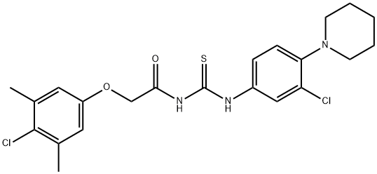 N-[(4-chloro-3,5-dimethylphenoxy)acetyl]-N'-[3-chloro-4-(1-piperidinyl)phenyl]thiourea Struktur