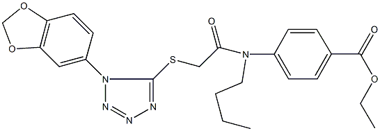 ethyl 4-[({[1-(1,3-benzodioxol-5-yl)-1H-tetraazol-5-yl]sulfanyl}acetyl)(butyl)amino]benzoate Struktur