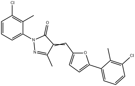 2-(3-chloro-2-methylphenyl)-4-{[5-(3-chloro-2-methylphenyl)-2-furyl]methylene}-5-methyl-2,4-dihydro-3H-pyrazol-3-one Struktur