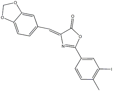 4-(1,3-benzodioxol-5-ylmethylene)-2-(3-iodo-4-methylphenyl)-1,3-oxazol-5(4H)-one Struktur