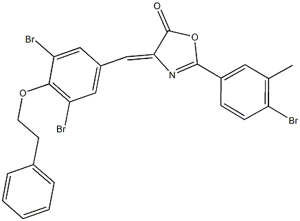 2-(4-bromo-3-methylphenyl)-4-[3,5-dibromo-4-(2-phenylethoxy)benzylidene]-1,3-oxazol-5(4H)-one Struktur