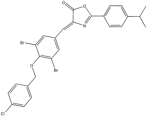 4-{3,5-dibromo-4-[(4-chlorobenzyl)oxy]benzylidene}-2-(4-isopropylphenyl)-1,3-oxazol-5(4H)-one Struktur