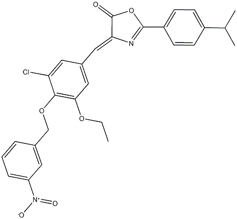 4-[3-chloro-5-ethoxy-4-({3-nitrobenzyl}oxy)benzylidene]-2-(4-isopropylphenyl)-1,3-oxazol-5(4H)-one Struktur