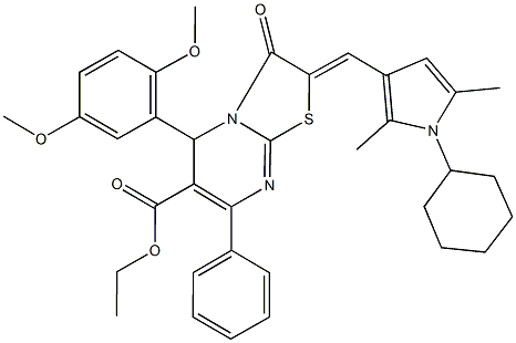 ethyl 2-[(1-cyclohexyl-2,5-dimethyl-1H-pyrrol-3-yl)methylene]-5-(2,5-dimethoxyphenyl)-3-oxo-7-phenyl-2,3-dihydro-5H-[1,3]thiazolo[3,2-a]pyrimidine-6-carboxylate Struktur